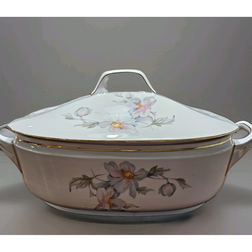 Epiag Aich AIH7 12" Covered Serving Dish Czech Porcelain Floral Gold